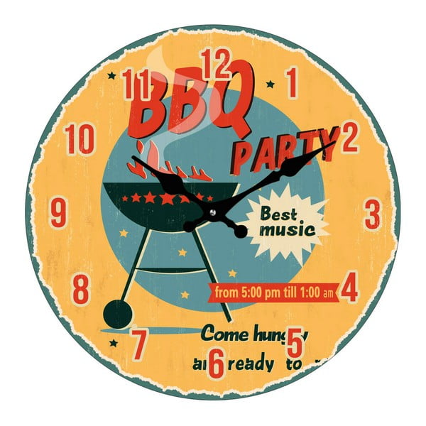 Sklenené hodiny BBQ Party, 34 cm