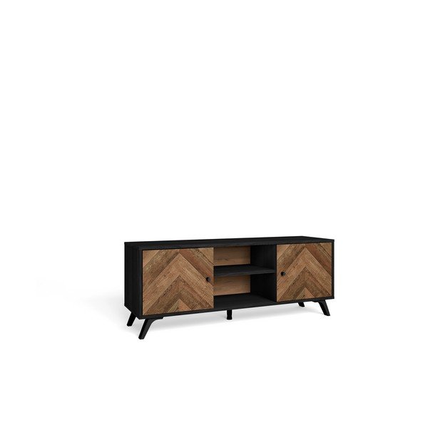 Čierny TV stolík v dekore orecha 136x53 cm Chevrons - Marckeric-image-3