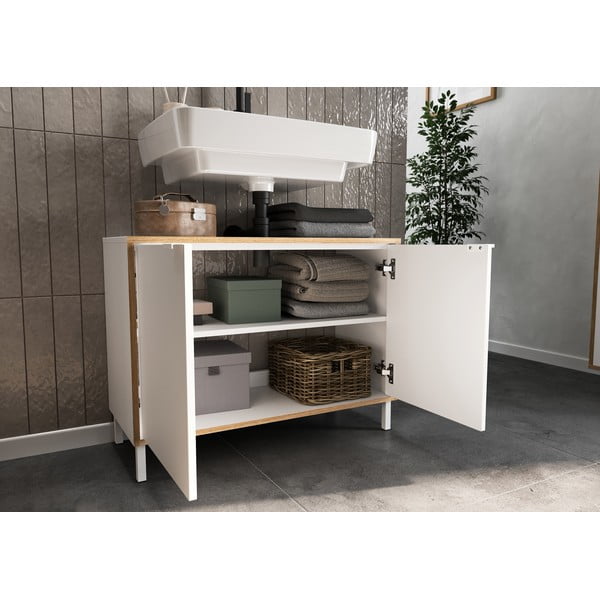 Biela vysoká skrinka pod umývadlo 80x60 cm Topeka – Germania-image-4