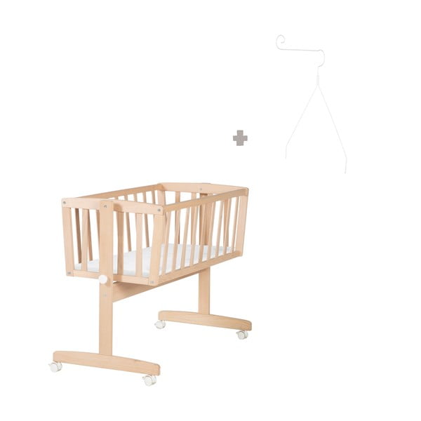 Kolíska z bukového dreva na kolieskach/s baldachýnom 40x90 cm v prírodnej farbe Adam and Owl – Roba-image-4