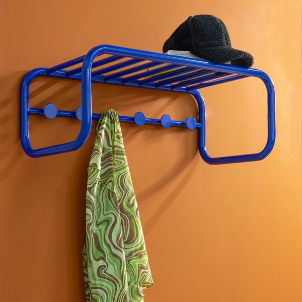 Modrý kovový nástenný vešiak s poličkou 72 cm Retro – Spinder Design-image-4