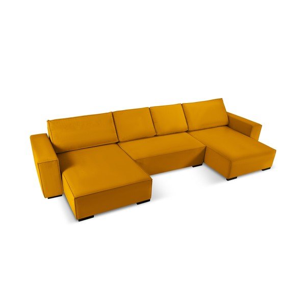 Žltá menčestrová rozkladacia pohovka do "U" Mazzini Sofas Azalea-image-4