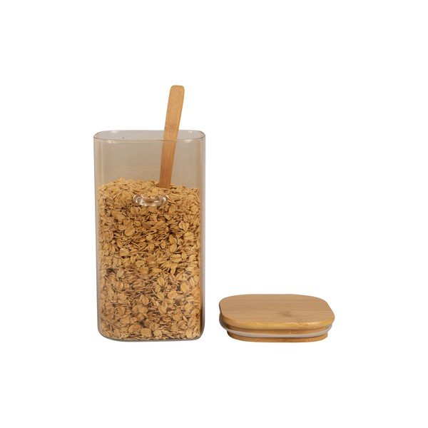 Hnedá sklenená dóza s dreveným vekom a lyžicou PT LIVING Canister, výška 19 cm-image-2