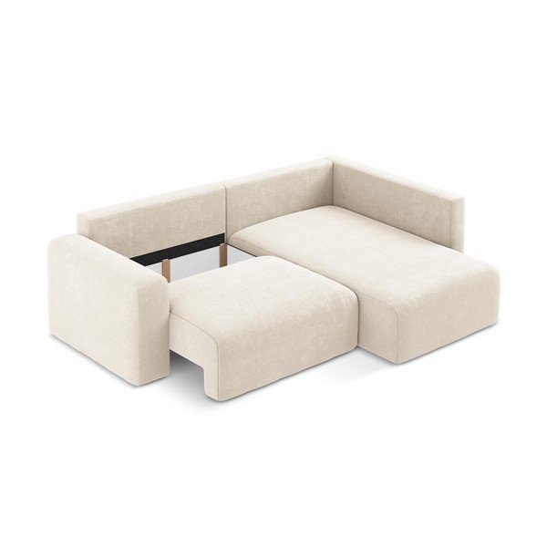 Krémová ženilková rozkladacia/s úložným priestorom rohová pohovka (pravý roh/do L) Kona – Makamii-image-4