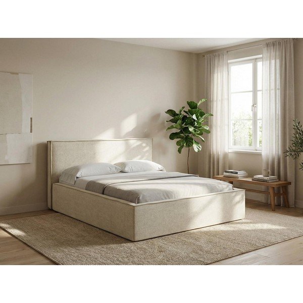 Zelená čalúnená dvojlôžková posteľ s úložným priestorom s roštom 140x200 cm Anani – Makamii-image-1