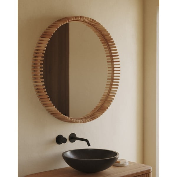 Nástenné zrkadlo s dreveným rámom ø 60 cm Polke – Kave Home-image-4