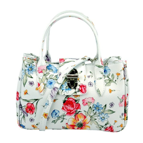 Biela kožená kabelka s kvetinovou potlačou Pitti Bags Bergamo