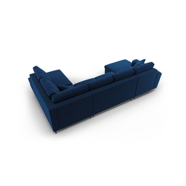 Modrá zamatová rozkladacia/s úložným priestorom rohová pohovka (pravý roh/do "U") Kyoto – Cosmopolitan Design-image-4