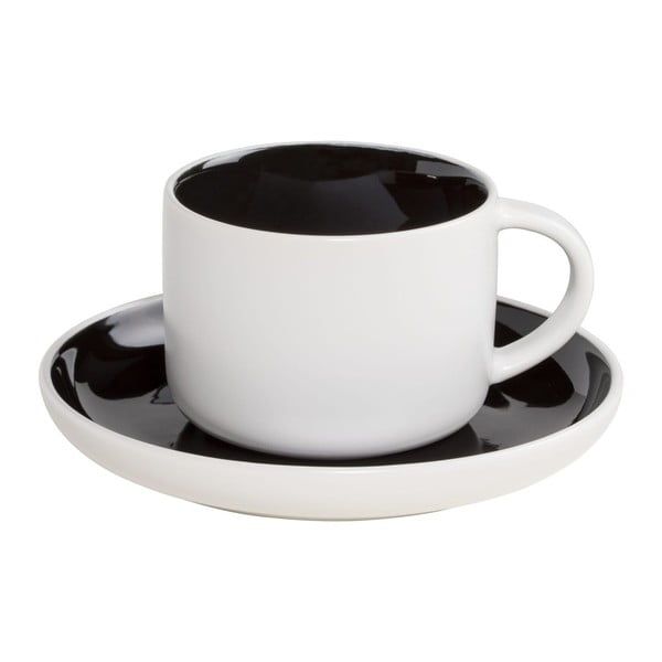 Bielo-čierny porcelánový hrnček s tanierikom Maxwell&Williams Tint, 240ml
