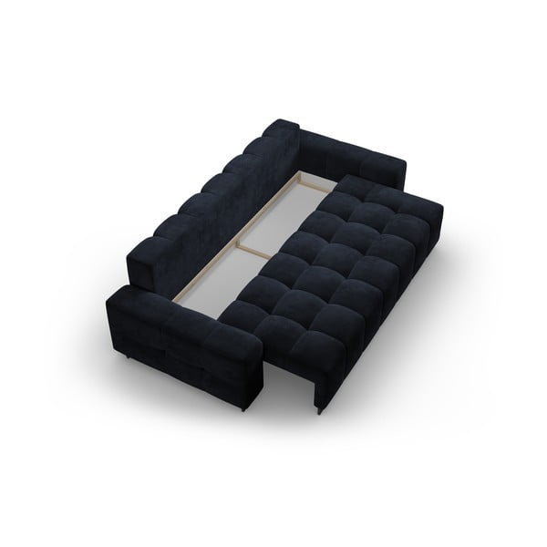 Tmavomodrá zamatová rozkladacia pohovka s úložným priestorom 250 cm Wicklow – Cosmopolitan Design-image-3