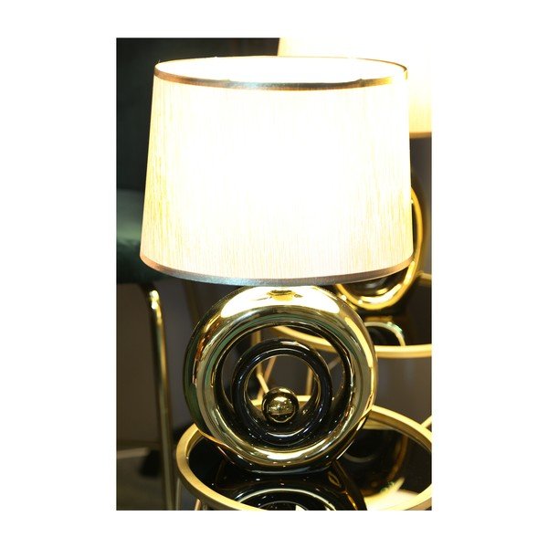 Biela stolová lampa s konštrukciou v zlatej farbe Mauro Ferretti Round-image-4