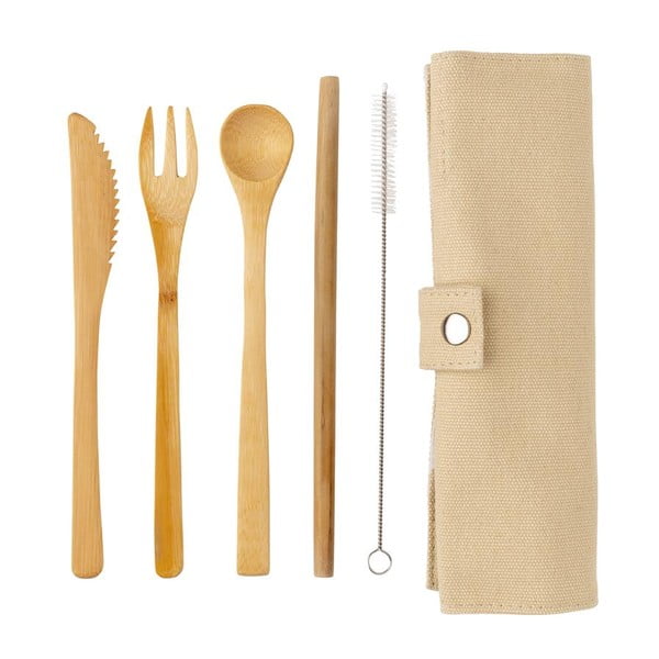 Cestovný set bambusových príborov so slamkou, čistiacou kefkou a obalom XD Collection-image-4