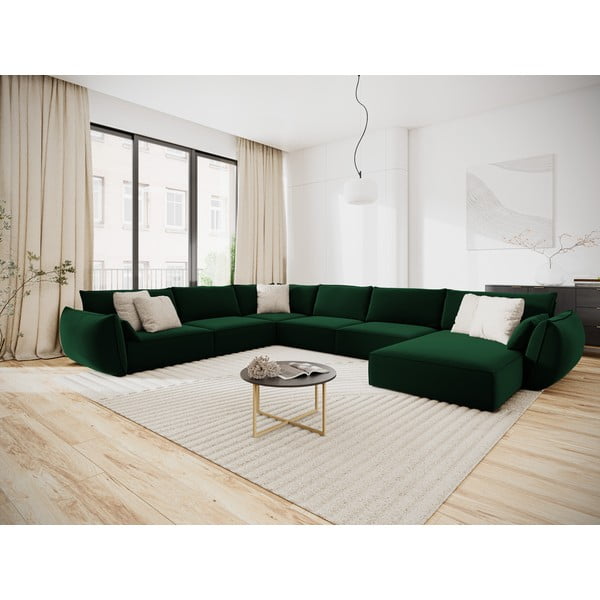 Tmavozelená zamatová rohová pohovka (ľavý roh/do "U") Vanda – Mazzini Sofas-image-1