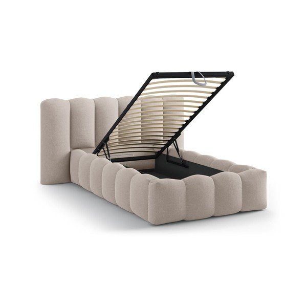 Svetlohnedá čalúnená jednolôžková posteľ s úložným priestorom s roštom 90x200 cm Lupine – Micadoni -image-1