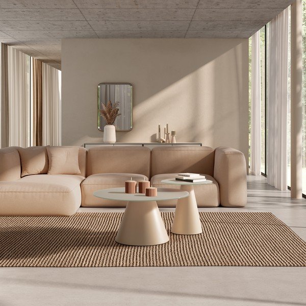 Krémovobiele okrúhle konferenčné stolíky v súprave 2 ks so sklenenou doskou ø 80 cm Vida – MOME-image-1