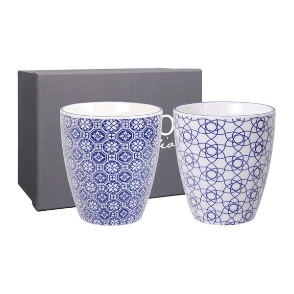 Sada 2 modrých porcelánových hrnčekov na čaj Tokyo Design Studio Stripe & Flower