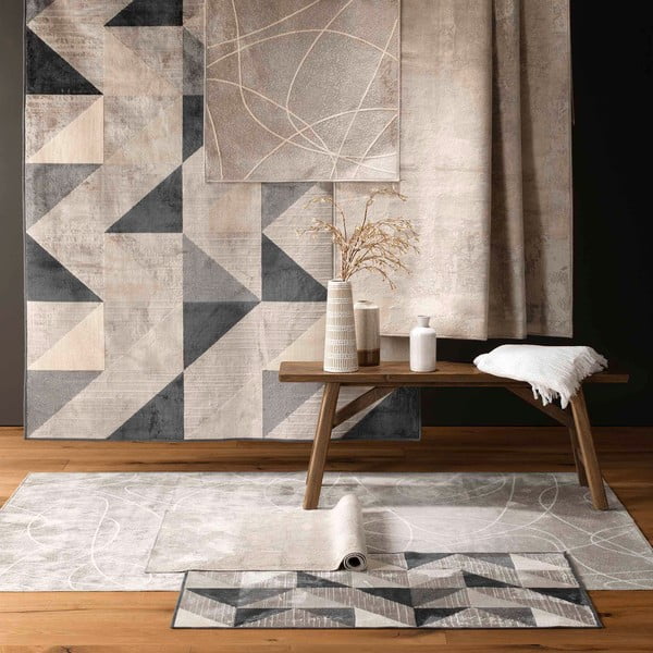 Sivo-béžový koberec s prímesou bavlny 68x110 cm Graphic – douceur d'intérieur-image-1