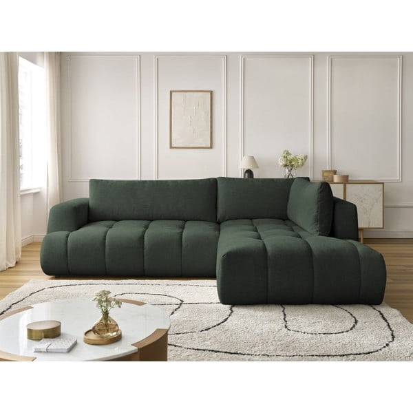 Zelená rozkladacia/s úložným priestorom rohová pohovka (pravý roh/do L) Fuji – Bobochic Paris-image-1