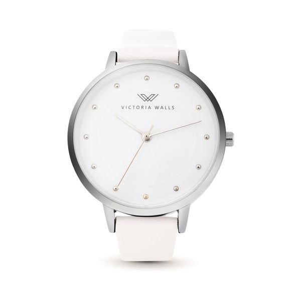 Set dámskych hodiniek s bielym koženým remienkom a náramku Victoria Walls Linda