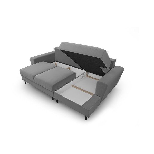 Svetlosivá zamatová rozkladacia/s úložným priestorom rohová pohovka (pravý roh/s leňoškou) Kyoto – Cosmopolitan Design-image-3