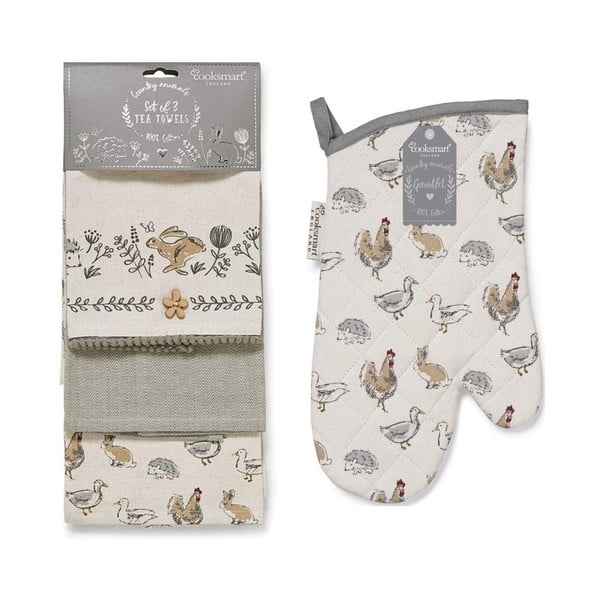 Utierky a chňapka v súprave 4 ks Country Animals – Cooksmart ®
