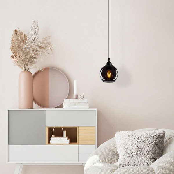 Čierne závesné svietidlo so skleneným tienidlom ø 15 cm Smoked – Opviq lights-image-1