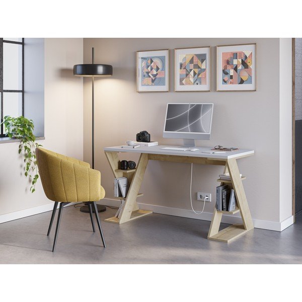 Pracovný stôl s bielou doskou 60x137 cm Butterfly – Marckeric-image-1