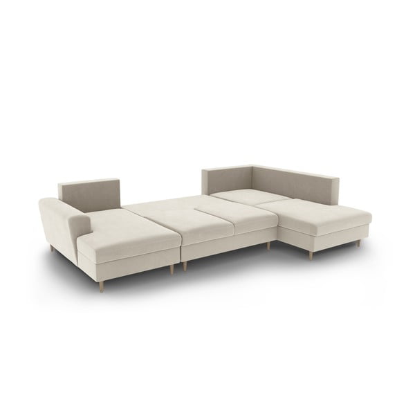 Béžová zamatová rozkladacia/s úložným priestorom rohová pohovka (pravý roh/do "U") Kyoto – Cosmopolitan Design-image-3