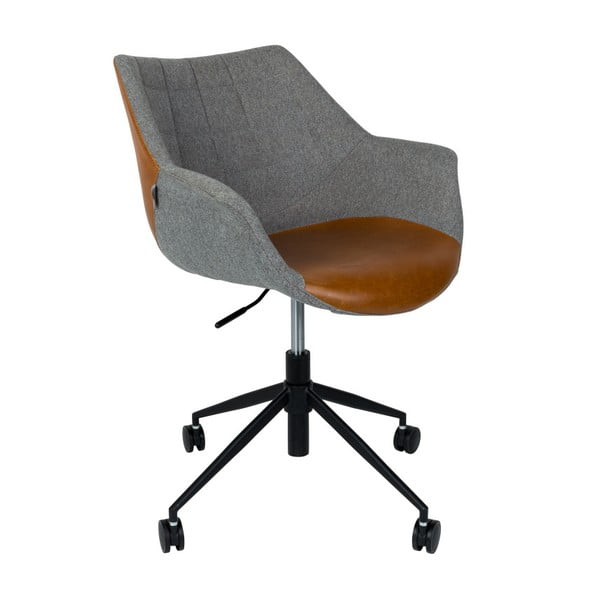 Sivá kancelárska stolička s hnedým detailom Zuiver Doulton