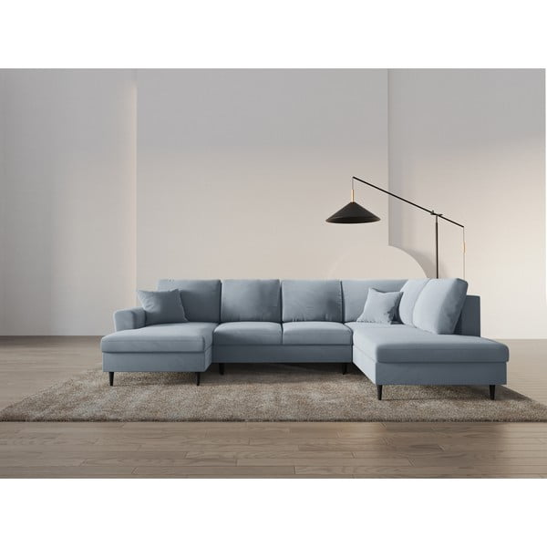 Svetlomodrá zamatová rozkladacia/s úložným priestorom rohová pohovka (pravý roh/do "U") Kyoto – Cosmopolitan Design-image-2