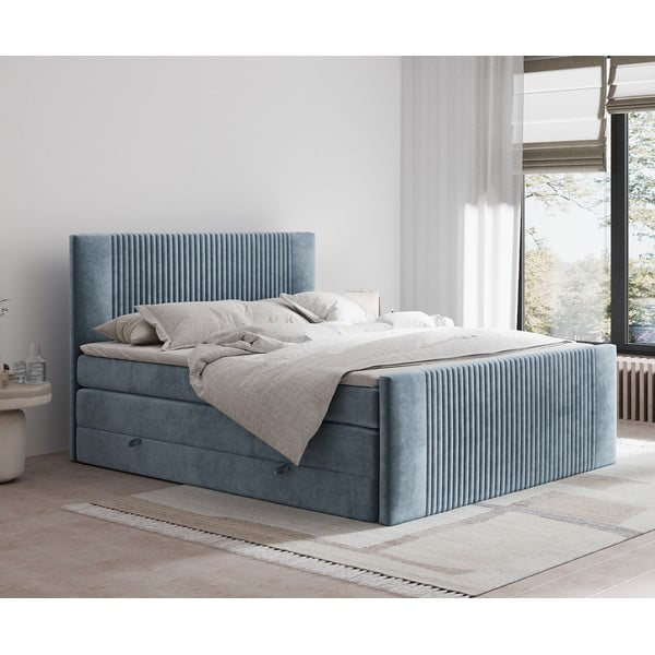 Modrá boxspring posteľ s úložným priestorom 160x200 cm Bergamo – Maison de Rêve-image-1