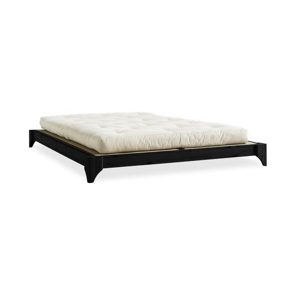 Dvojlôžková posteľ z borovicového dreva s matracom a tatami Karup Design Elan Comfort Mat Black/Natural, 160 × 200 cm