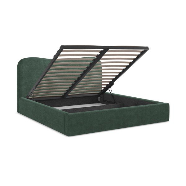 Zelená čalúnená dvojlôžková posteľ s úložným priestorom s roštom 140x200 cm Kahai – Makamii-image-3