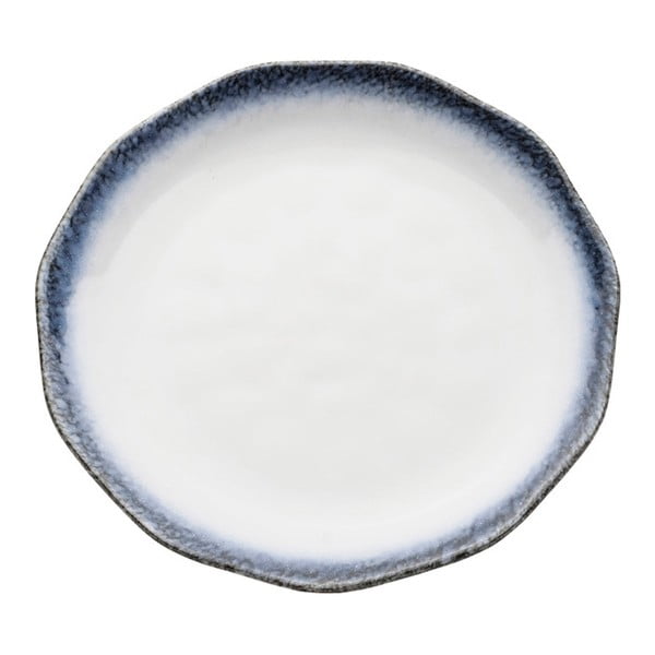 Biely tanier z kameniny s modrým okrajom Kare Design, Ø 23 cm