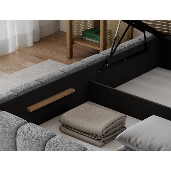 Sivá čalúnená dvojlôžková posteľ s úložným priestorom s roštom 160x200 cm Lamica – ELTAP-image-3