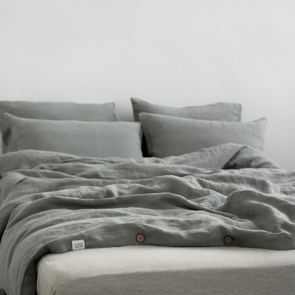 Khaki predĺžené ľanové obliečky na dvojlôžko 200x220 cm – Linen Tales-image-3