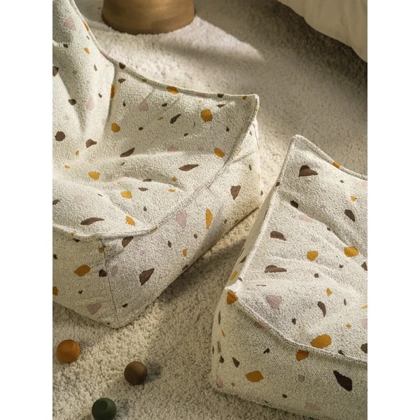 Biely detský sedací vak z textílie buklé/ženilkový Terrazzo Square – Wigiwama-image-4