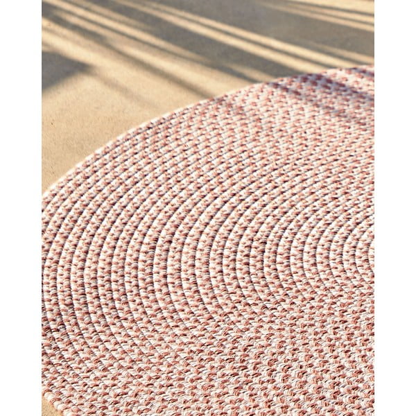 Ružový okrúhly vnútorný a vonkajší koberec z recyklovaných vlákien ø 150 cm Rodhe – Kave Home-image-2