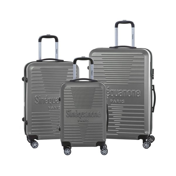 Sada 3 tmavosivých cestovných kufrov na kolieskách so zámkom SINEQUANONE