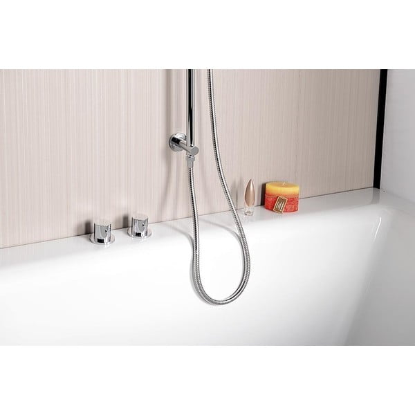 Nástenná mosadzná sprchová tyč v lesklo striebornej farbe s posuvným držiakom a vývodom vody 76 cm Daniela – Sapho-image-4