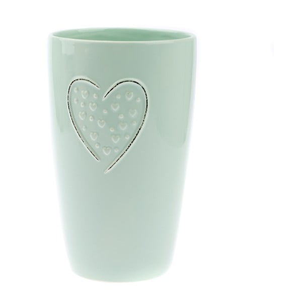 Svetlozelená keramická váza Dakls Hearts Dots, výška 22 cm