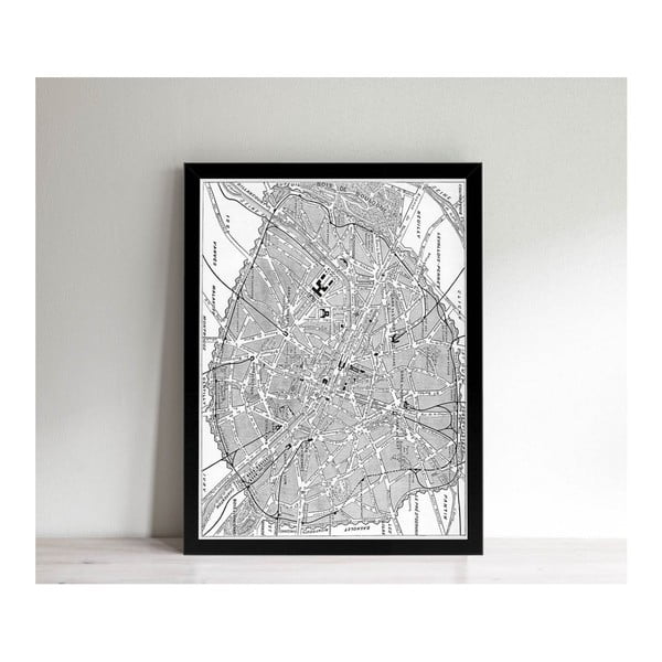 Obraz v čiernom ráme Homemania Maps Paris, 32 × 42 cm