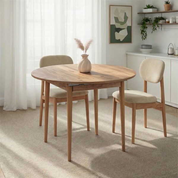 Okrúhly rozkladací jedálenský stôl s prídavnou doskou v dekore borovice ø 100 cm Viona – Kalune Design-image-3