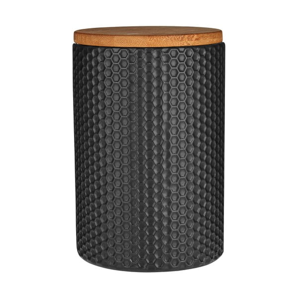 Čierna dóza s bambusovým vrchnákom Premier Housewares Black Hex, ⌀ 10 × 15 cm