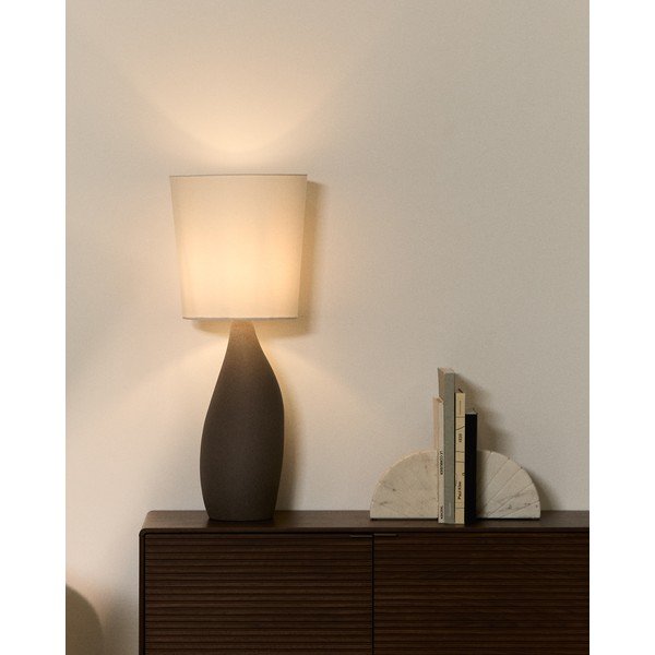 Biela/svetlosivá stolová lampa s textilným tienidlom (výška  77 cm) Viona – Kave Home-image-1