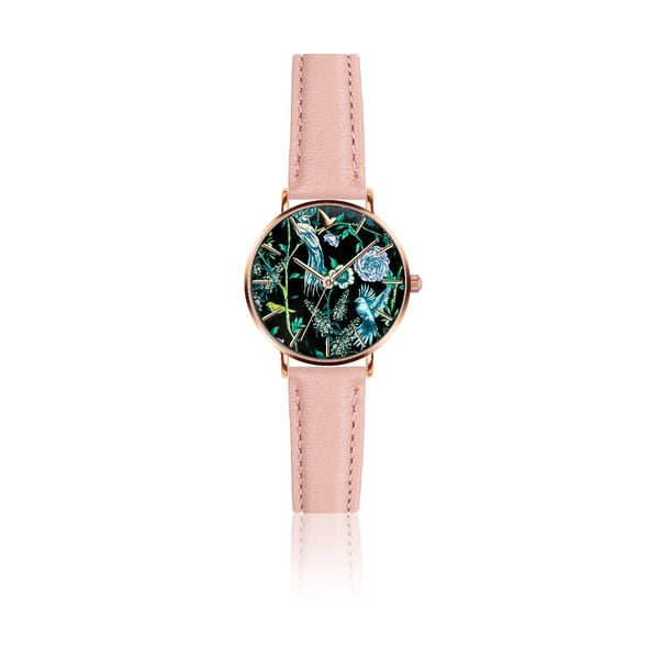 Dámske hodinky s ružovým remienkom z pravej kože Emily Westwood Garden