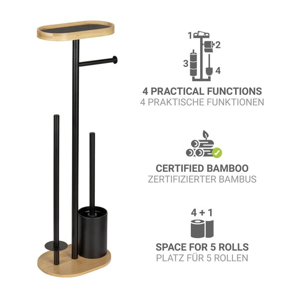 Čierny/v prírodnej farbe oceľový stojan na toaletný papier so štetkou Pomarolo – Wenko-image-2