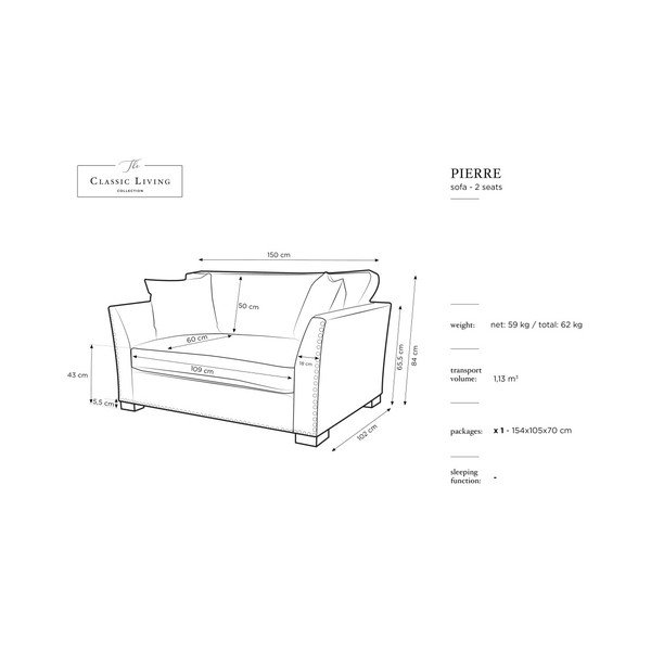 Tmavosivá dvojmiestna pohovka THE CLASSIC LIVING Pierre-image-1