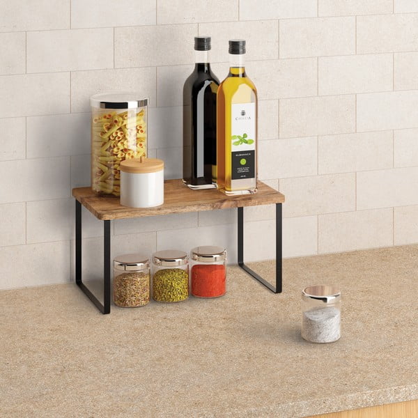 Drevená prídavná polička v matne čierno-prírodnej farbe 32x19 cm York – Metaltex-image-1