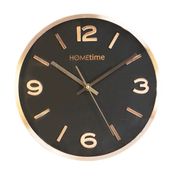 Čierno-medené nástenné hodiny Hometime Black, 30 cm
